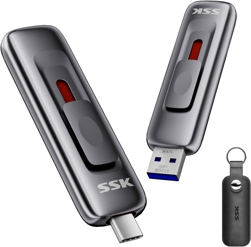 SSK 512gb Flash Drive,Fast Memory Stick with Sliding Dual USB 3.2 flashDrive Type-c +A up to 560 MB/s Read Speed Thumb-Drive,External Solid State-Drive for iPhone 15/16/17/Android/Windows/Tablet/TV - Image 1